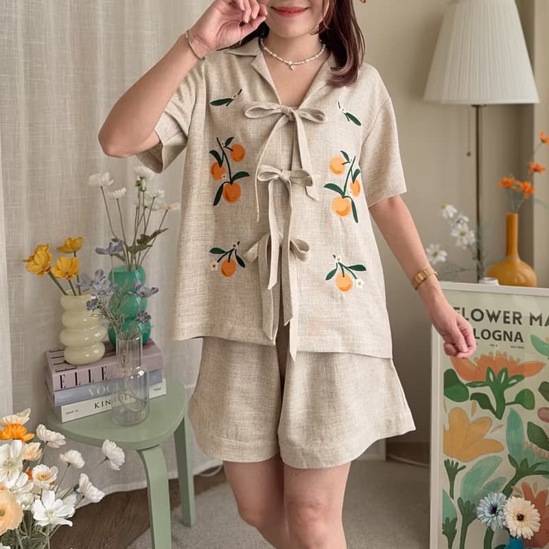 Ribbon Sun-kissed Top & Shorts : Natural