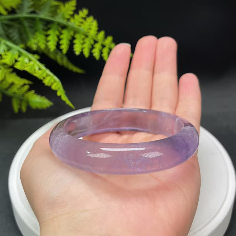 紫色螢石手鐲 58+MM 漸變紫千層紋冰透水晶手環 冥想鎮定唯美清雅