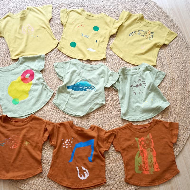 BABY&KIDS 丁丁小子、迷迷、小波  芥末亮黃色夏日手工印花短袖純