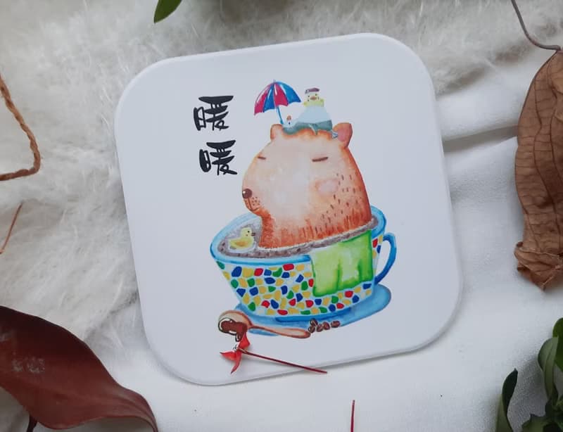 有現貨-水豚杯墊卡皮巴拉杯墊陶瓷杯墊珪藻土杯墊-水彩插畫杯墊