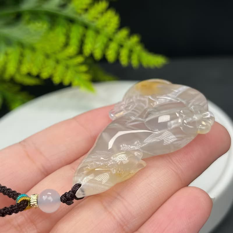 高品質珊瑚玉吊墜高冰髪絲料玉化晶洞手雕望月九尾狐聚財風水能量