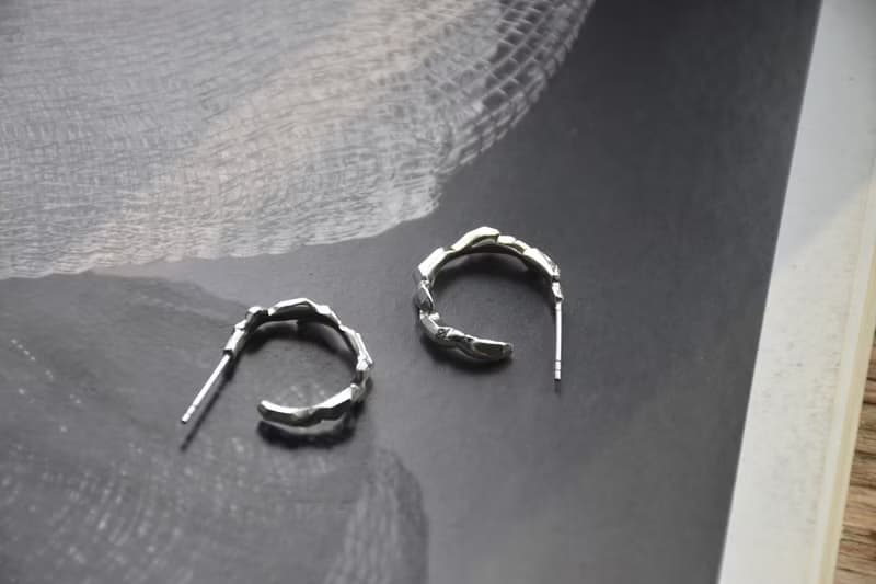 晶柱造型純銀耳環925銀手工圓圈小眾耳圈