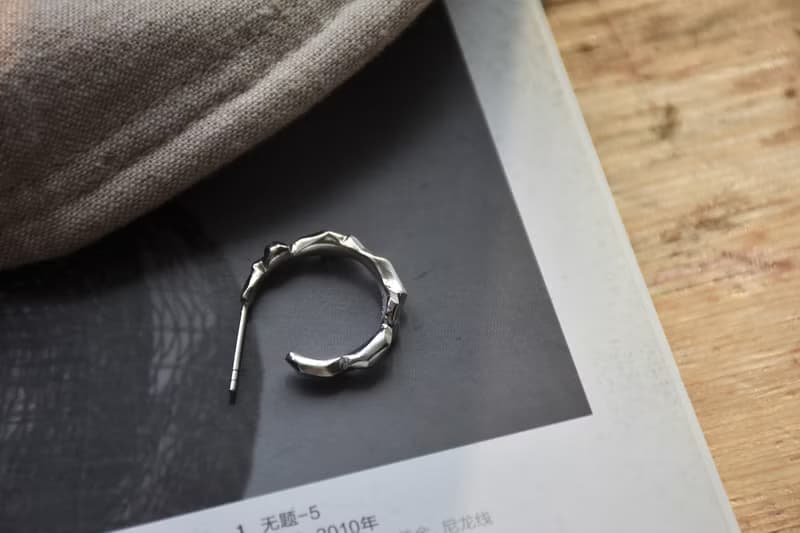 晶柱造型純銀耳環925銀手工圓圈小眾耳圈