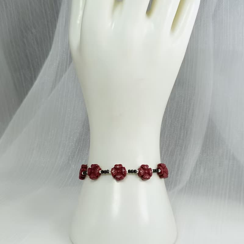 手鍊 朱砂 紫金砂 黑尖晶石 手珠 925銀 寶石 紅石榴石 南紅瑪瑙