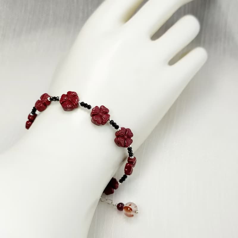 手鍊 朱砂 紫金砂 黑尖晶石 手珠 925銀 寶石 紅石榴石 南紅瑪瑙