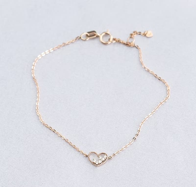 【茉莉亞緹 Moriarty Jewelry】14K 玫瑰金 縷空愛心 小鑽手鍊