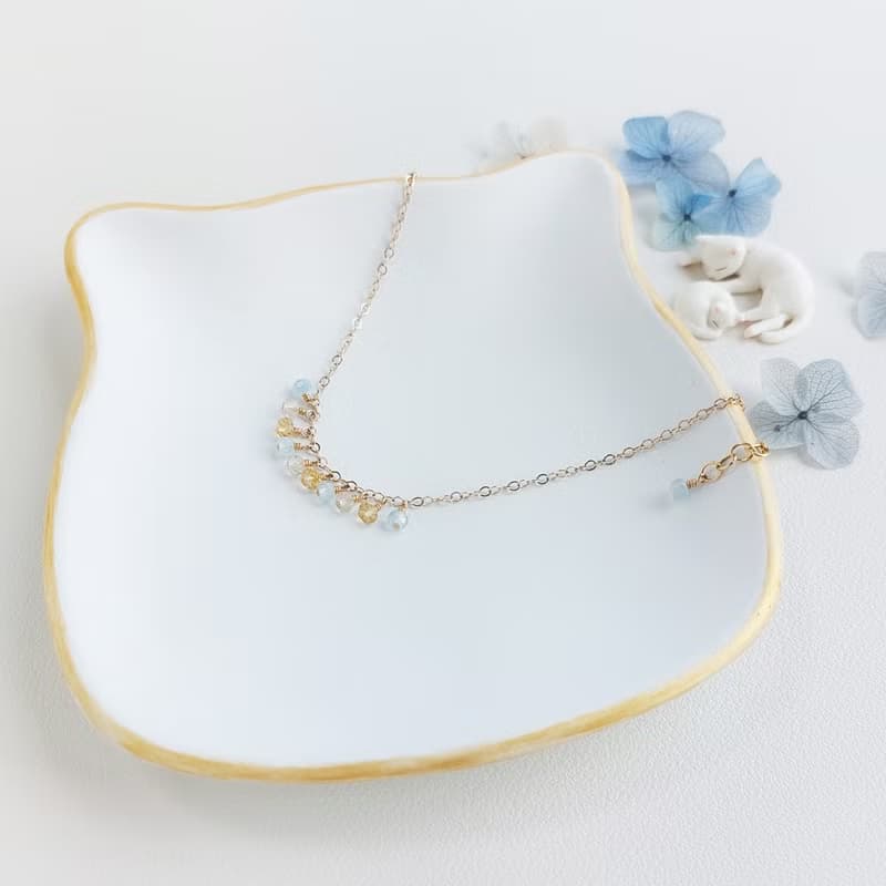 黃水晶 + 海藍寶石 x 14KGF手鍊