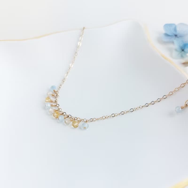 黃水晶 + 海藍寶石 x 14KGF手鍊