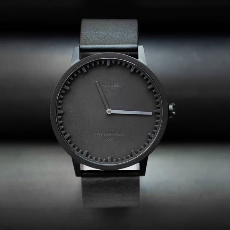 LEFF Amsterdam 北歐工業齒輪設計真皮腕錶 40mm 霧黑 黑皮革錶帶