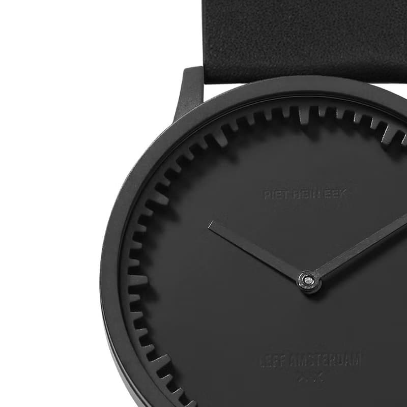 LEFF Amsterdam 北歐工業齒輪設計真皮腕錶 40mm 霧黑 黑皮革錶帶