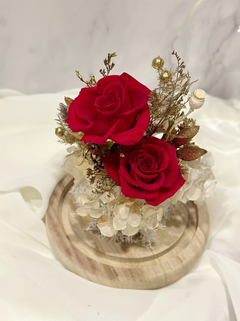 小香風紅白金邊永生玫瑰玻璃鐘罩告白520我愛妳禮物表白