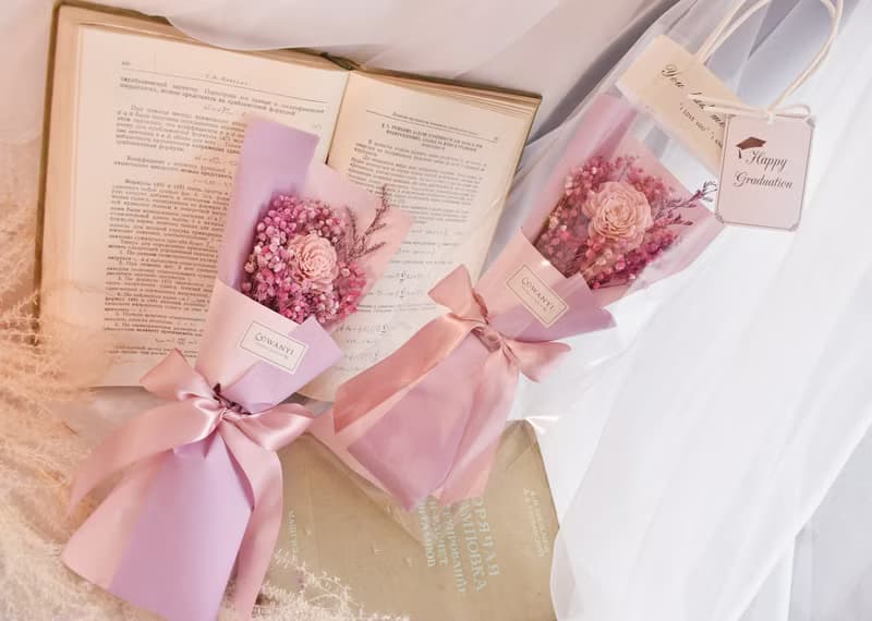 畢業透明提袋花束   畢業禮物 永生花 情人節 婚禮 紀念日 送禮教