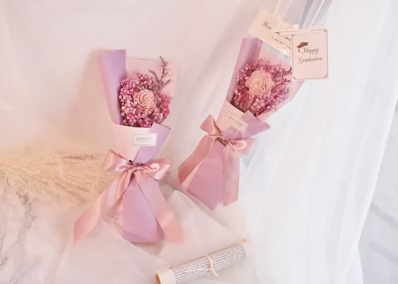 畢業透明提袋花束   畢業禮物 永生花 情人節 婚禮 紀念日 送禮教