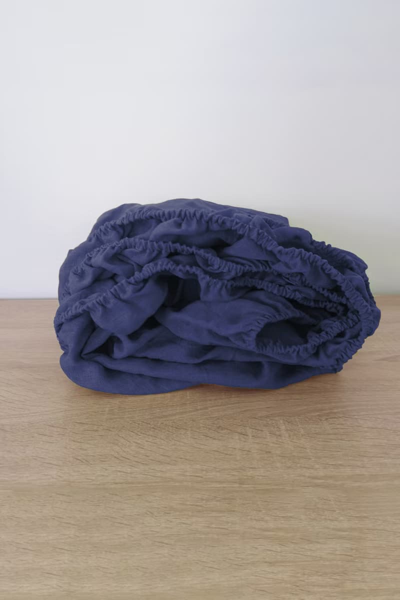 Indigo linen fitted sheet / Softened linen bed sheet / Deep pocket