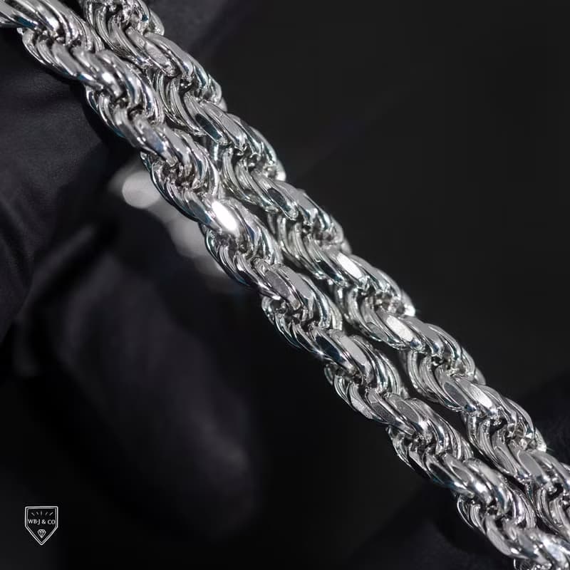 5mm鑽釦麻花項鍊 純銀實心項鍊 素銀鍊 頸鏈 18K真金電鍍
