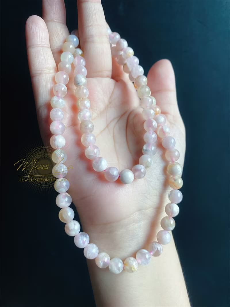 孤品 永恒的花 櫻花瑪瑙 多圈 果凍 水中花 手鍊 天然石 禮物