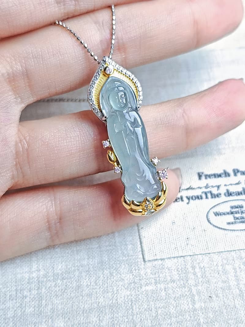 財運•事業•學業•平安|冰嬌藍觀音|A貨翡翠訂製銀吊墜