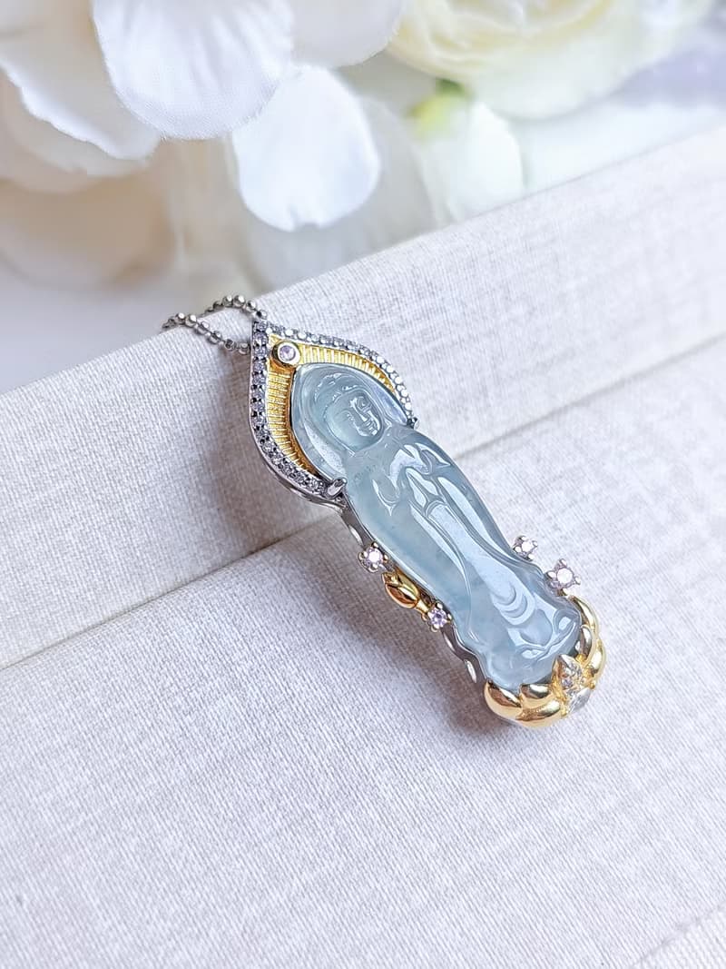 財運•事業•學業•平安|冰嬌藍觀音|A貨翡翠訂製銀吊墜