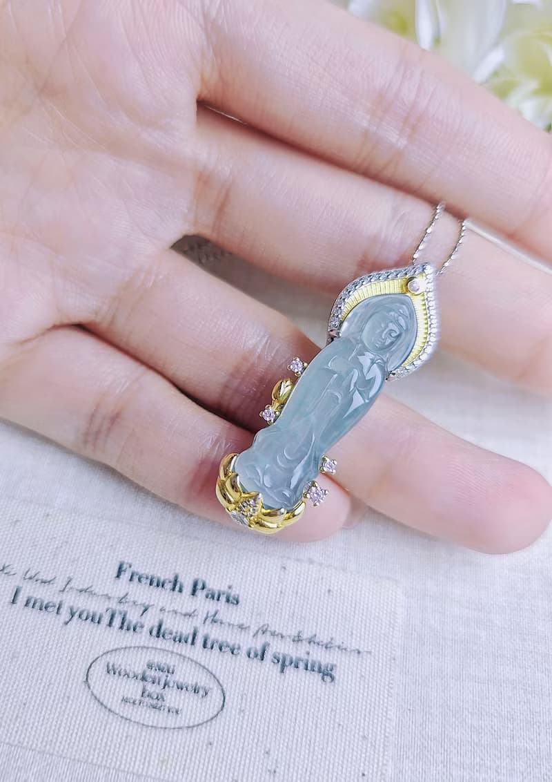 財運•事業•學業•平安|冰嬌藍觀音|A貨翡翠訂製銀吊墜