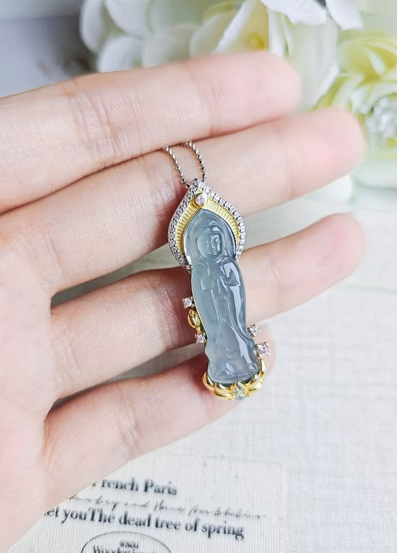 財運•事業•學業•平安|冰嬌藍觀音|A貨翡翠訂製銀吊墜