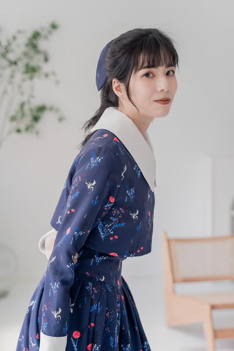 【波麗印花】聖保羅學院 尖領 假兩件小洋裝 英國華勒斯 小飛龍