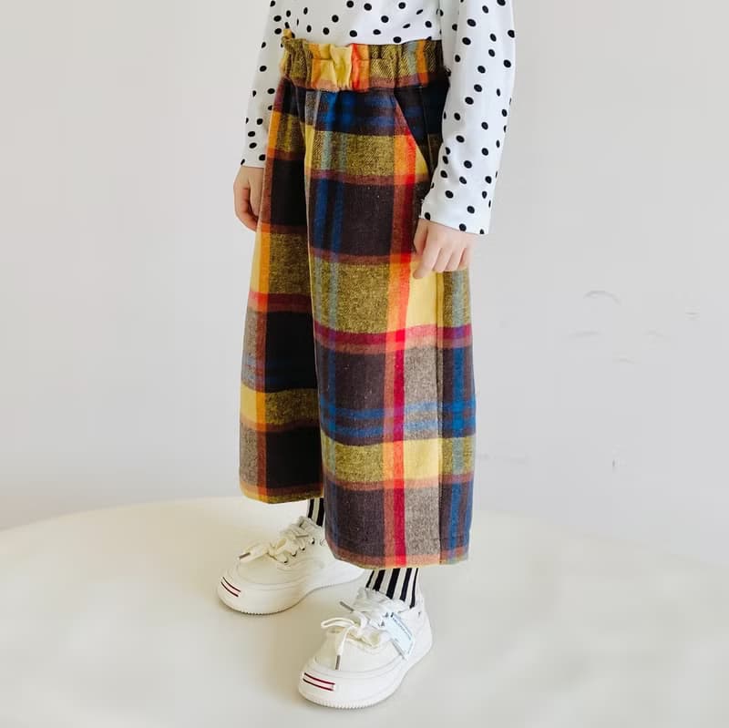 彩色格子磨毛長褲 / 褲子 休閒褲 秋冬 童裝