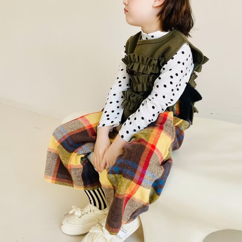 彩色格子磨毛長褲 / 褲子 休閒褲 秋冬 童裝