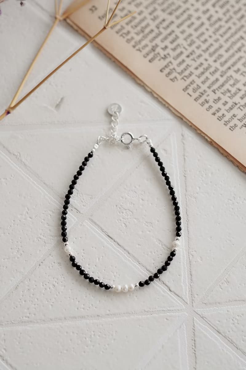 黑尖晶石圓舞曲純銀手鍊 | 水晶珍珠 女生手鏈 情人節禮物 護身石