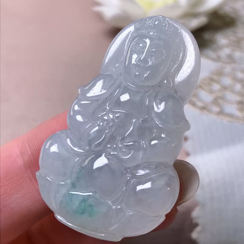 冰種飄花翡翠觀音菩薩 | 天然緬甸玉A貨翡翠 | 送禮