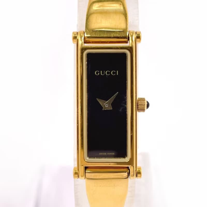 【日本直送 中古美品】グッチ GUCCI 腕時計 1500L ステンレススチール ゴールド ブラック文字盤 クオーツ ヴィンテージ