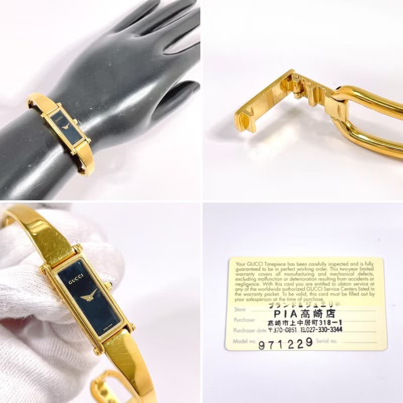 【日本直送 中古美品】グッチ GUCCI 腕時計 1500L ステンレススチール ゴールド ブラック文字盤 クオーツ ヴィンテージ