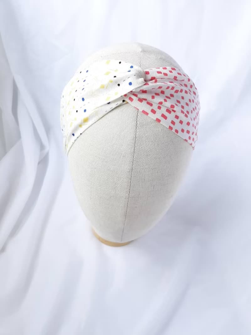 紅黃方點雙色手工髮帶