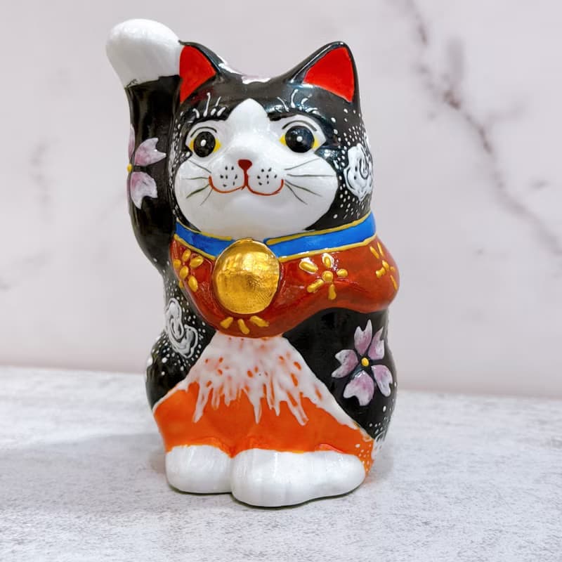 【福映朝霞】日本九谷燒招財貓 | 櫻花赤富士