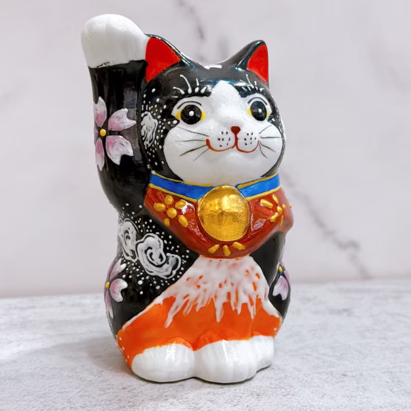 【福映朝霞】日本九谷燒招財貓 | 櫻花赤富士