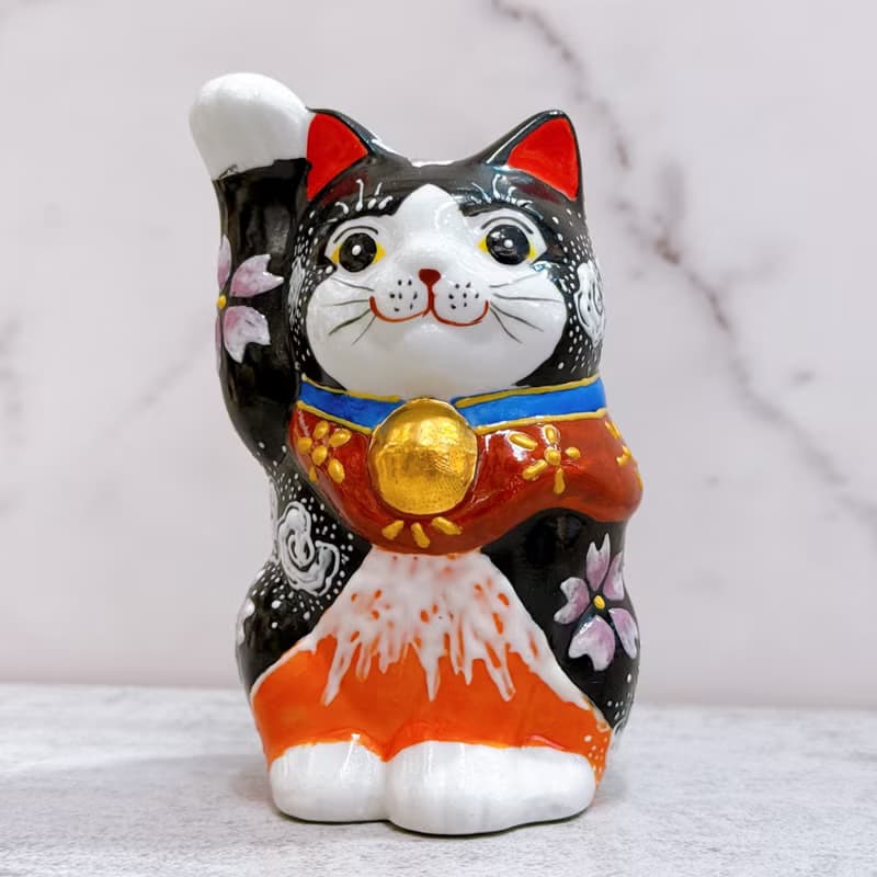 【福映朝霞】日本九谷燒招財貓 | 櫻花赤富士