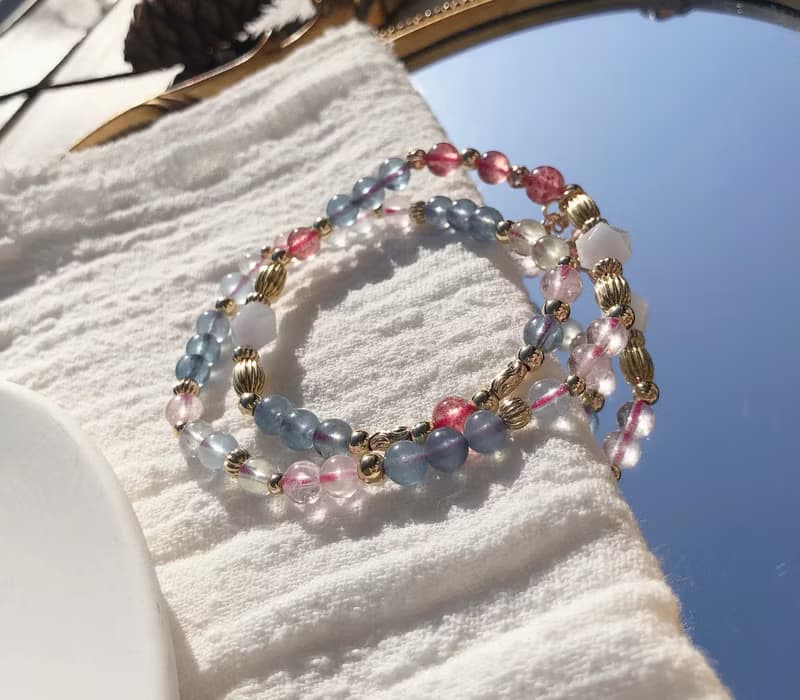 冰種摩根石、海藍寶、草莓晶 天然石手鍊