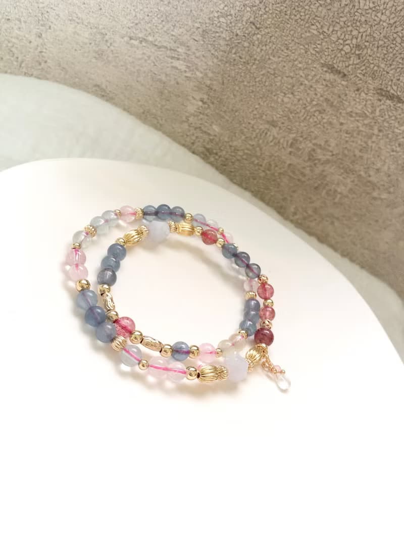 冰種摩根石、海藍寶、草莓晶 天然石手鍊