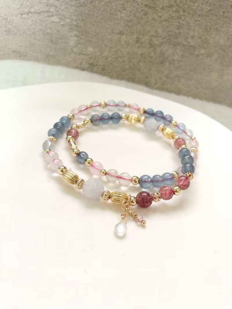 冰種摩根石、海藍寶、草莓晶 天然石手鍊