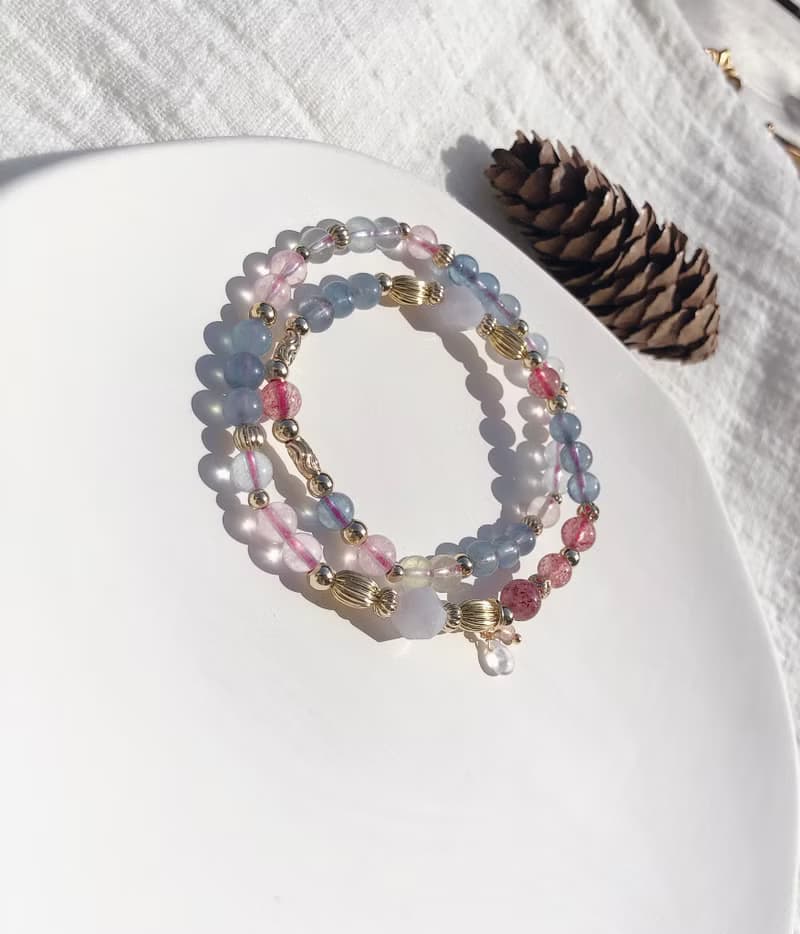 冰種摩根石、海藍寶、草莓晶 天然石手鍊