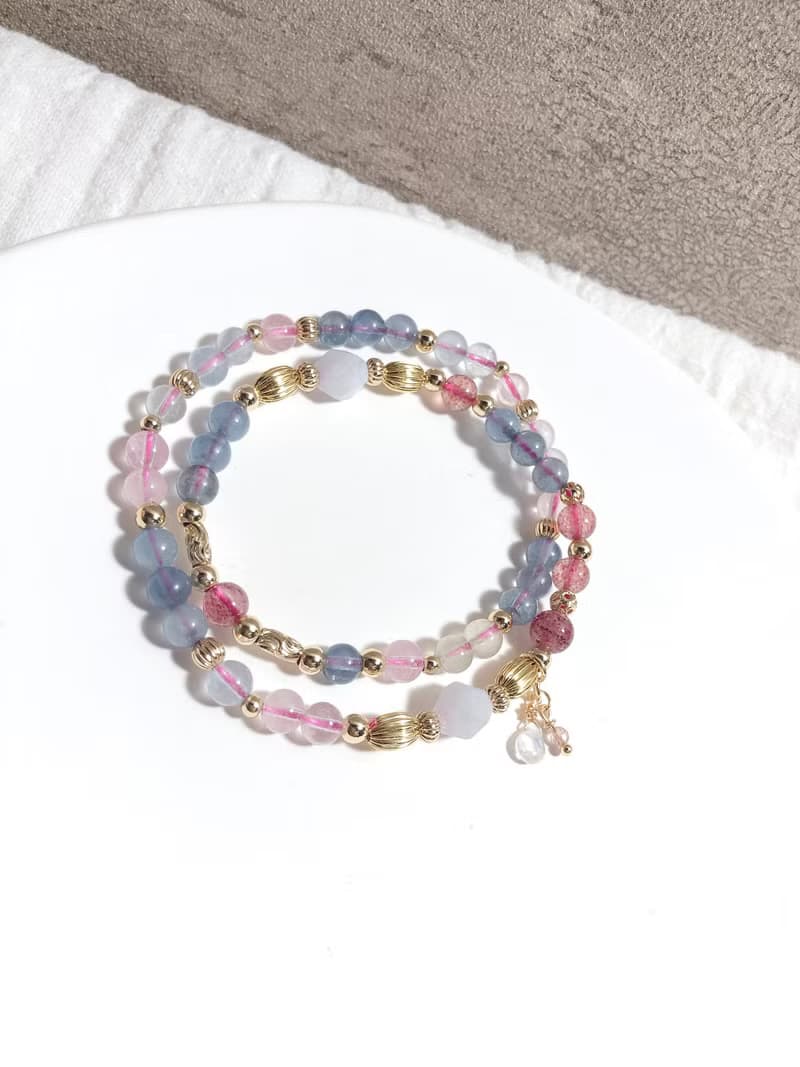 冰種摩根石、海藍寶、草莓晶 天然石手鍊