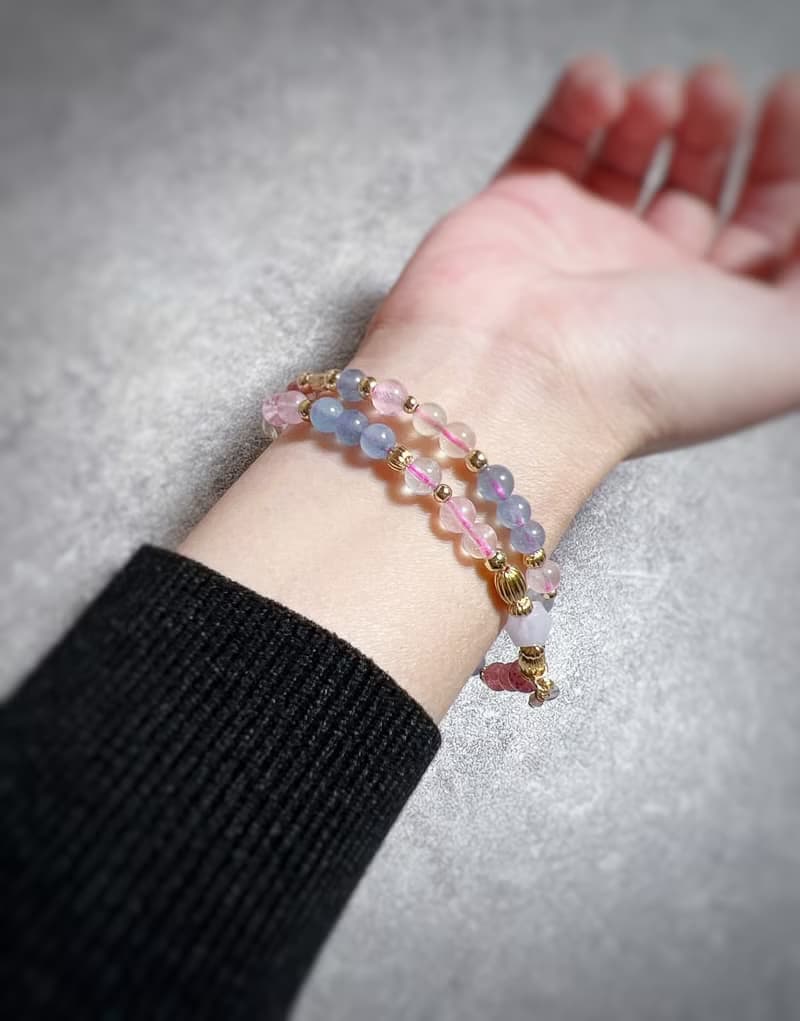 冰種摩根石、海藍寶、草莓晶 天然石手鍊