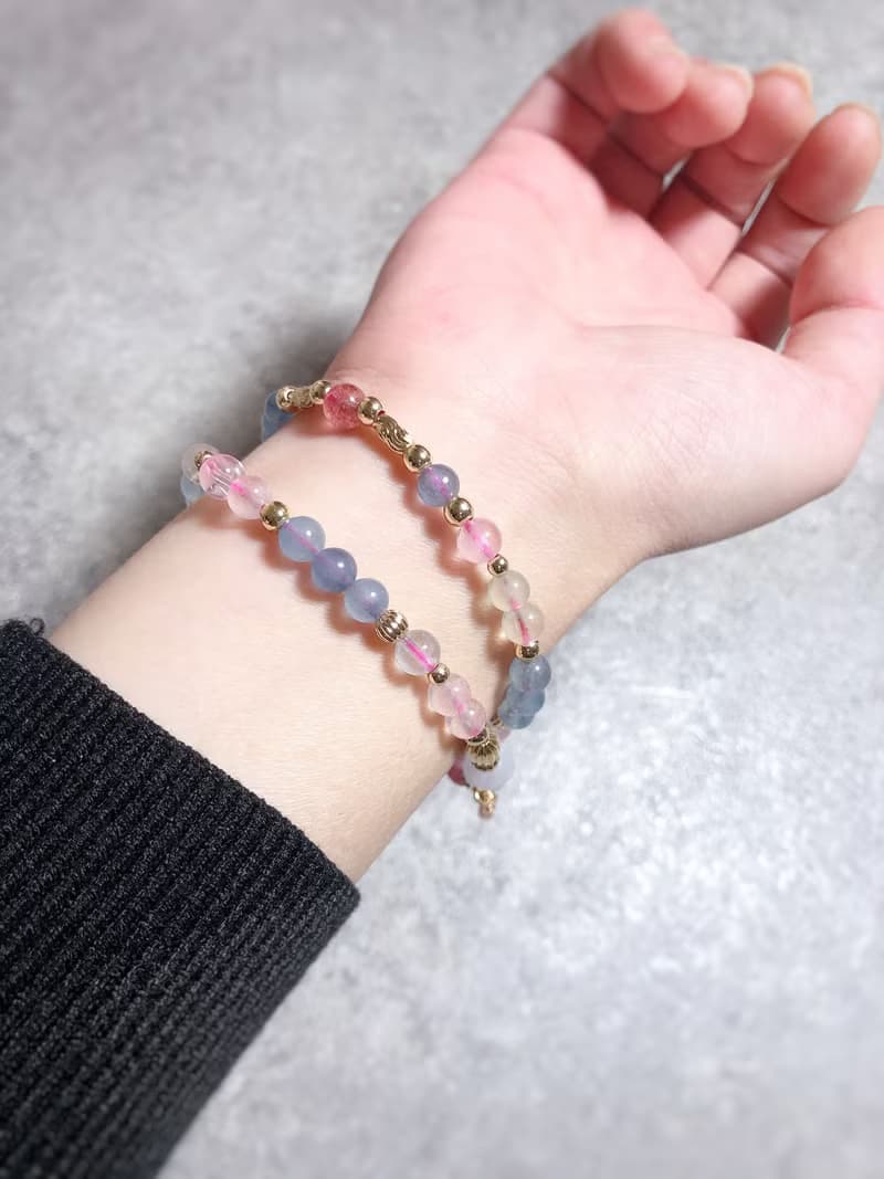 冰種摩根石、海藍寶、草莓晶 天然石手鍊
