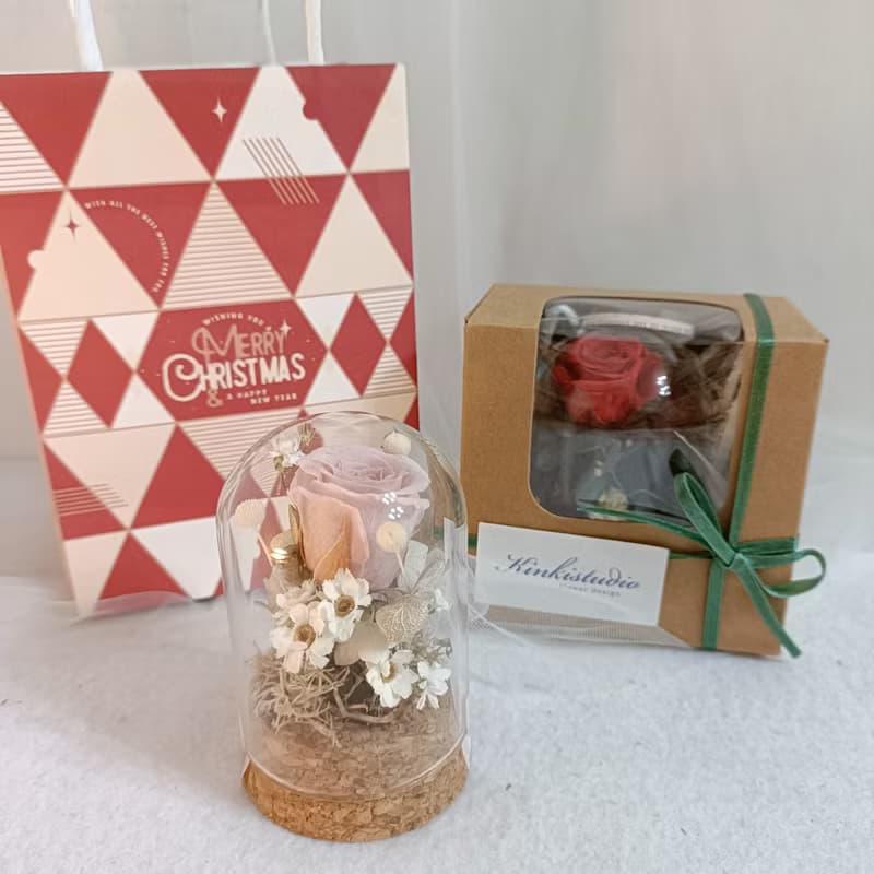 玫瑰玻璃盅罩  生日情人節結婚捧花永生乾燥花七夕情人節花束中秋