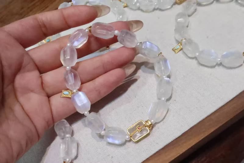 冰糖藍月光天然精品藍月光石小燈泡圓珠手鏈不規則刻面藍月光七夕