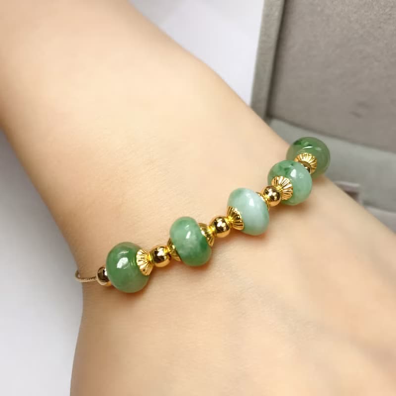 冰飄花翡翠路路通設計款手環 14K包金 | 天然A貨翡翠 | 送禮