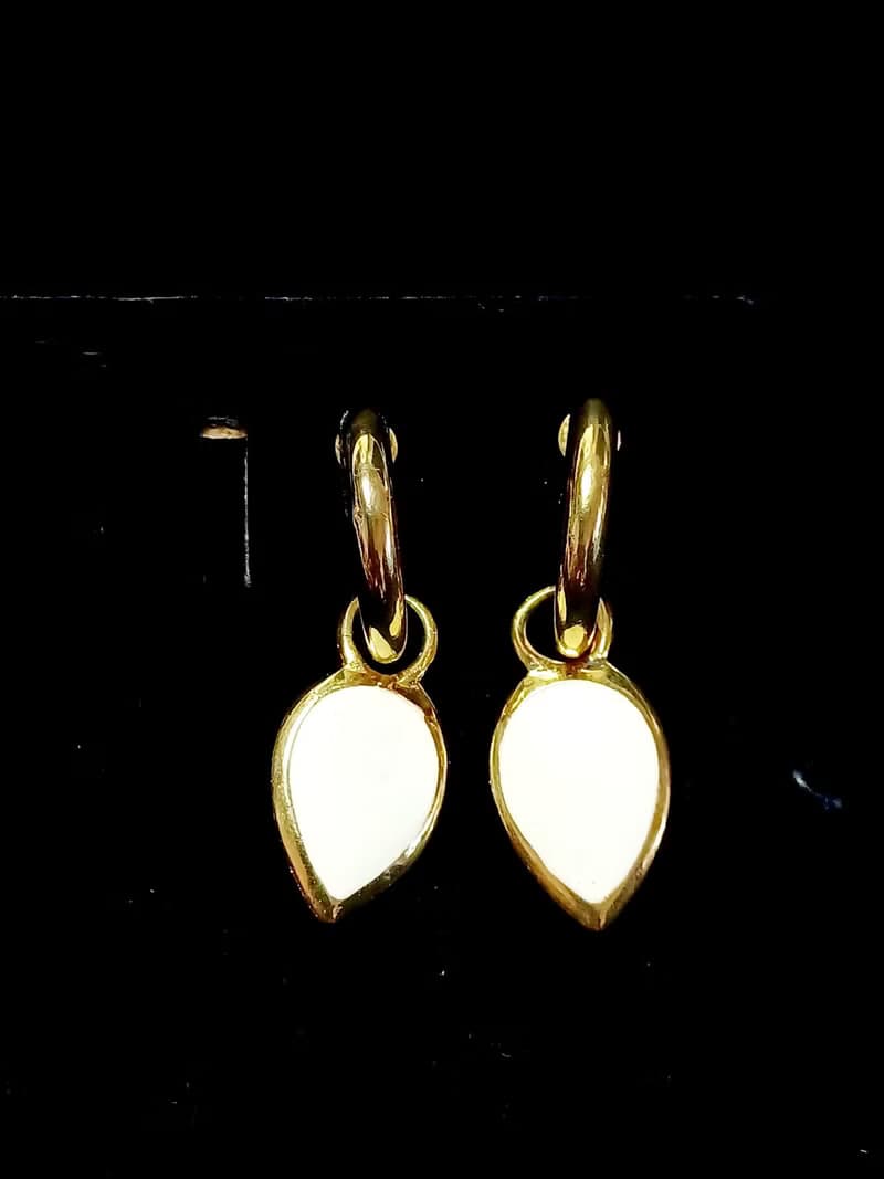 vintage jewelry  心型白琺瑯吊墜式夾式耳環