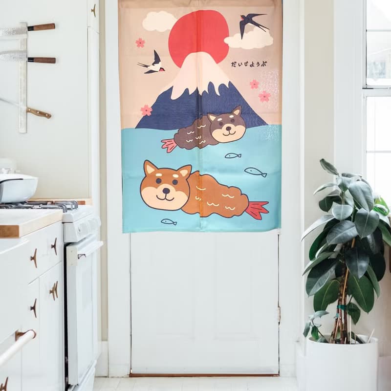 柴犬 富士山 門簾 炸蝦