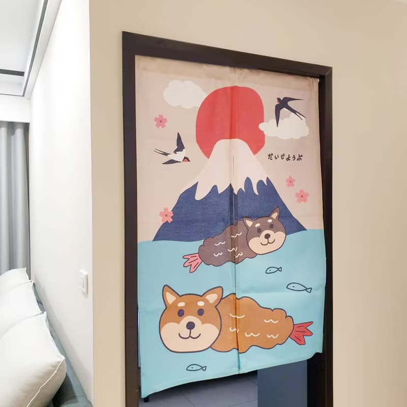柴犬 富士山 門簾 炸蝦