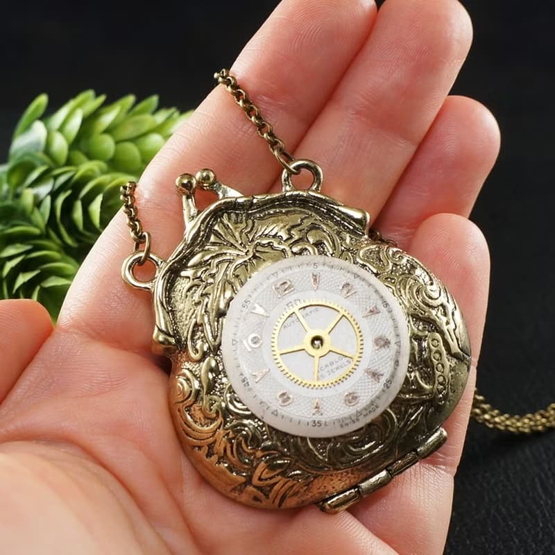 Steampunk Purse Locket Necklace Watch Face Gear Bag Pendant Wish Keeper Jewelry