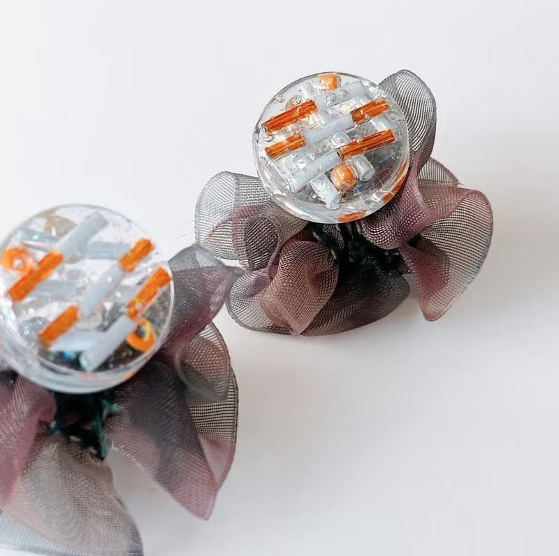 超.  立體紗裙耳環 軍綠迷彩色